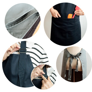 Delantal sencillo con cuello tipo babero, azul marino y gris, cintura ajustable, color liso, para uso diario en el hogar, delantales de lona de algodón antiincrustantes para adultos - Product Image 1