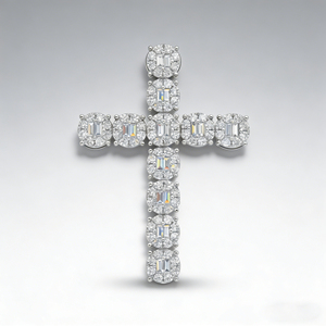 Collar con colgante de cruz de plata personalizado, chapado en oro de 10K/14K/18K, con diamante CVD cultivado en laboratorio, clásico, para regalo de compromiso, cadena para suéter - Product Image 2