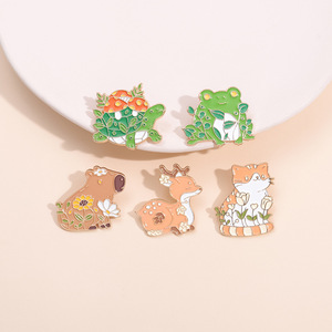 Vente en gros de fleurs mignonnes de wapiti champignons tortue cochon d'inde chat grenouille métal dessin animé émail dur doux épinglette - Product Image 6