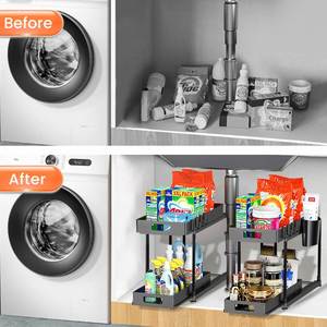 Durable 2 Tier Double PP <b>Plastic</b> Eco-Friendly Modern Multifunction Non-Folding Standing Type Kitchen Storage Organizer <b>Rack</b> for - Product Image 5