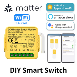Module de relais intelligent <span class=keywords><strong>Homekit</strong></span> Matter WiFi pour la domotique, compatible avec <span class=keywords><strong>Homekit</strong></span>, Smartthings, Alexa, Google 1/2/3CH - Product Image 1
