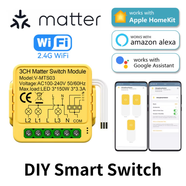 Homekit Matter WiFi Smart Switch Smart Home Automation Relay Module Works Homekit with Smartthings Alexa Google 1/2/3CH