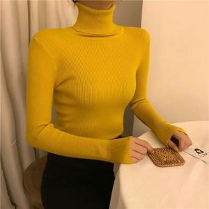 Suéter de cuello alto para mujer I-0319, de manga larga, elástico, estilo coreano, antiarrugas, elegante, tejido informal, color liso. - Product Image 4