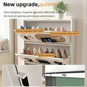 Zapatero de Acero con Diseño de Dibujos Animados Personalizado, Zapatero Metálico de 3 Niveles con Puerta Abatible para Sala de Estar, Suministro Estable, Estante para Zapatos de Metal - Product Image 3