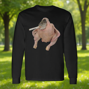 Camiseta de manga larga con diseño de pez y pollo fumando un cigarrillo, meme divertido - Product Image 3