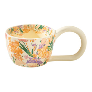 Tasse à café en céramique florale crème avec anse, tasse individuelle, cadeau de mariage, usage domestique - Product Image 4