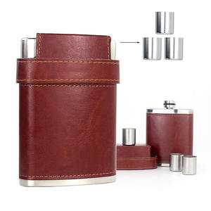 Whisky <span class=keywords><strong>Alcool</strong></span> Flacons De Hanche En Acier Inoxydable Flagon En Cuir Whisky Vin Buveur Tour Liqueur Drinkware Hip Flacon Avec Tasse Ensemble - Product Image 1
