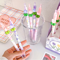 Stylo gel mignon en forme de tulipe, encre noire 0,5 mm, à retrait, écriture douce, stylo-bille floral pour étudiants