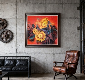 Fatto a mano moderno girasole parete arte arenaria pittura <span class=keywords><strong>con</strong></span> Base di supporto su tela per la decorazione della casa e ornamento di fiori opere d'arte - Product Image 4
