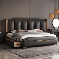 Lit de rangement luxueux de style européen moderne JUNYUHAO, en cuir premium, mousse haute densité, certifié E0, cadre en pin, taille King/Queen