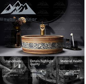 Vasque en porcelaine bleue et blanche peinte à la main Wayon Vintage pour projets de salles de bain d'hôtels de luxe de style zen - Product Image 4