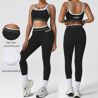 Nouvel ensemble de yoga color-block, soutien-gorge de sport antichoc, leggings taille haute effet push-up, sensation seconde peau, vêtements de sport pour extérieur, gym et course à pied