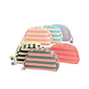 Striped Seashell Zipper Closure Water Resistant Large Capacity Cosmetic Bag Portable for <b>Case</b> for Travel <b>Makeup</b> Storage - Product Image 1