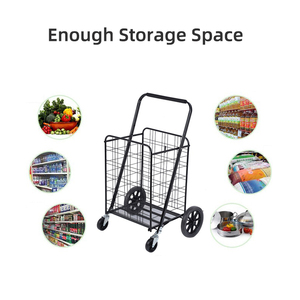 Chariot d'épicerie portable en fer, grand panier de supermarché en acier <span class=keywords><strong>antirouille</strong></span>, voiture de marché domestique télescopique noire, vente en gros - Product Image 6