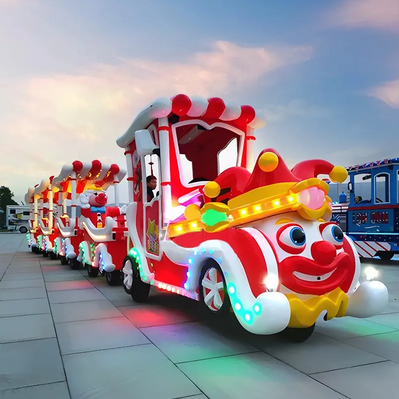 Obral Mainan Baru Funfair Kiddie Fiberglass Wagon Baterai Badut Mini Trackless Kereta Api