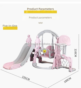 Ensemble de jeu multifonctionnel pour enfants avec toboggan, balançoire, équipement de sport, panier de basket-ball et filet de football pour les activités des tout-petits à la maison - Product Image 5