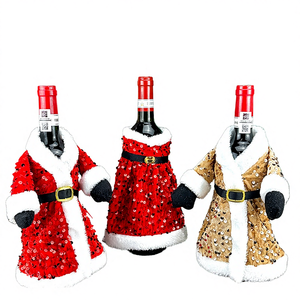 Red Sequin Eco Friendly Polyester <b>Christmas</b> <b>Dress</b> Skirt Wine Bottle Cover Xmas Glitter Santa Sweater for Table Factory - Product Image 4