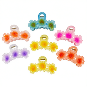 Pinzas de Pelo con Diseño de Tres Flores Coloridas de 10 cm para Mujer, Accesorios de Moda para el Cabello - Product Image 1