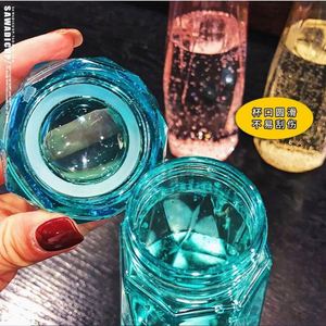 Wholesale Popular Transparent Colorful Diamond Water Bottles 400ML Glass Frosted Sports Water Bottle Handy Cup - Product Image 4