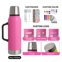 Bouteille isotherme 1500 ml 100 % étanche en acier inoxydable 304 double paroi avec poignée portable et couvercle polyvalent 12-24