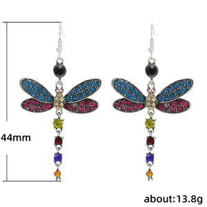 Boucles d'oreilles libellule colorées pour femmes, plaqué argent antique, strass en cristal, bijoux de fête à la mode - Product Image 5