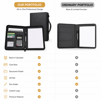 Portafolio de Cuero A4 con Cierre y Asa, Calculadora, Bolsa para Documentos de PU Encerado Premium, Organizador de Negocios, Logotipo Personalizado, Venta al Por Mayor