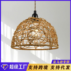 Lámpara colgante redonda de ratán tejida a mano con LED E27 para decoración del hogar y hoteles - Product Image 5