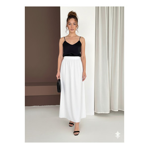 <b>White</b> Flowy <b>Maxi</b> Skirt With Side Pockets 95 Cm Length Four Season Wear - Product Image 2