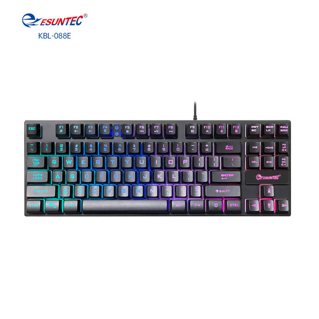 KBL-088E New Private Mode Two Zones 87 Keys USB Wired Plastic Small Size Compact Laptop Gaming Keyboard LED Backlight Plug Play