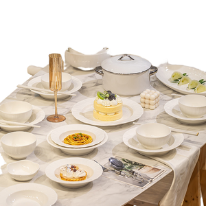 High-End Luxury Europe Disposable Ceramic Porcelain Dinnerware <b>Set</b> 60-Piece Hotel-Grade Plates Bowls <b>Microwave</b> Dishwasher Safe - Product Image 1