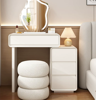 YIFAN Miroir LED sur pied moderne et durable, table de toilette murale avec grand meuble de rangement, en bois de pin blanc et panneau MDF, pour villa