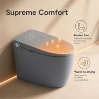Toilette intelligente moderne avec bidet électrique sans réservoir, chasse d'eau silencieuse, télécommande, siège chauffant et siphon en S