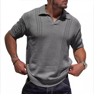 Nouveau design – <span class=keywords><strong>Polo</strong></span> en maille pour homme à manches courtes, col en V, coupe ample, couleur unie, motif squelette - Product Image 4