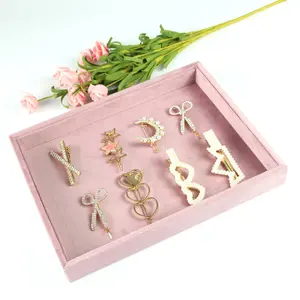 Professionelle rosa samt Schmuckladen Auslagen Stand-Set Halskette Ohrring Ring Auslage-Schale Shop
