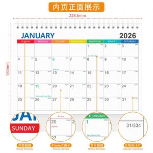 ปฏิทินตั้งโต๊ะภาษาอังกฤษปี 2026 ปฏิทินตั้งโต๊ะแบบเรียบง่ายและสร้างสรรค์ พร้อมสมุดบันทึกตารางเวลาและวันหยุดหลายประเทศ - Product Image 2