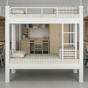Letto a Castello in Acciaio per Scuole e Hotel, Pieghevole e Facile da Montare, Arredamento Metallico con Scala per Camere da Letto - Product Image 1