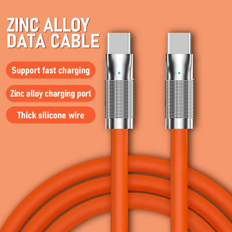 Skin Friendly Material Zinc Alloy Type C to Type C Fast Charging Cord Liquid Silicone Data Cable For Xiaomi Huawei