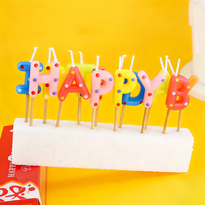 Velas Decorativas para Pastel de Cumpleaños <span class=keywords><strong>con</strong></span> Impresión de Puntos Coloridos, Velas de Cumpleaños <span class=keywords><strong>con</strong></span> <span class=keywords><strong>Letras</strong></span> Coloridas para Fiesta - Product Image 2