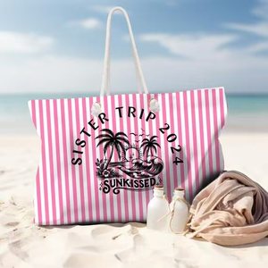 ชุดกระเป๋าผ้าขนหนูชายหาดลายทาง, เซ็ตถุงผ้าคอตตอนลายทางขนาด21นิ้วมีที่จับเชือกชุดถุงผ้าขนหนูสำหรับอาชีพขนาด160*80ซม. - Product Image 4