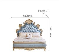 Lit king-size en bois sculpté à la main, style européen, classique et élégant, avec feuilles d'or, pour villa de luxe