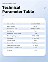 Câble d'extension USB 3.0 de qualité marine IP67 LSHITECH à montage sur panneau, 0,3 m, pour détecteurs de poissons et écrans de sonar