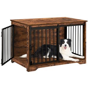 Chuồng chó 39.3 inch kiểu bàn, có cửa chuồng kiểu chuồng trại, chuồng chó chắc chắn dùng trong nhà với 2 cửa, lồng thú cưng bằng gỗ kiểu bàn cuối - Product Image 1
