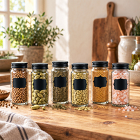 Grosir Set 6 Botol Bumbu Garam dan Merica Kaca Bening 100ml dengan Tutup Sekrup Logam Hitam Peralatan Dapur Grosir OEM