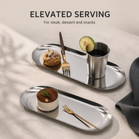 Plateau ovale en acier inoxydable de qualité supérieure, résistant à la rouille, plateau décoratif pour steak, dessert, collation, cosmétiques, bijoux, logo personnalisé acceptable