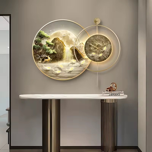 Luxury LED Wall Clock <strong>Canvas</strong> Printed Landscape Paintings Modern <strong>Lighting</strong> Wall Art With Mountain Wall Decoration Living Room - Product Image 2