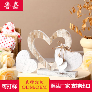 Wooden Heart Ornament <b>Retro</b> White Solid Wood Valentine'S Day <b>Gift</b> Desktop Decoration Living Room Home Decor - Product Image 4