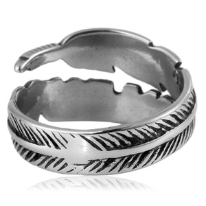 yunnique Feather <b>Ring</b> <b>Titanium</b> Steel Men's Punk Style Geometric Design Gift Jewelry - Product Image 3