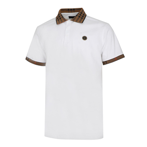 <strong>White</strong> <strong>Polo</strong> Men's <strong>Top</strong>, Short Sleeve, Minimalist Style, Striped Trim, Factory Production, Customizable - Product Image 1