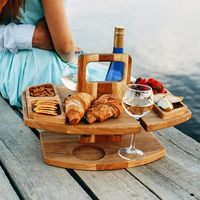 Table à manger pliante en bambou à double couche personnalisée avec poignée, design moderne, plateau à vin et à nourriture pour pique-niques en plein air