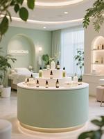 Étagères de présentation de parfums et de cosmétiques de luxe avec éclairage LED |   Vitrines écologiques sur mesure, design d'intérieur pour salon de beauté tout-en-un